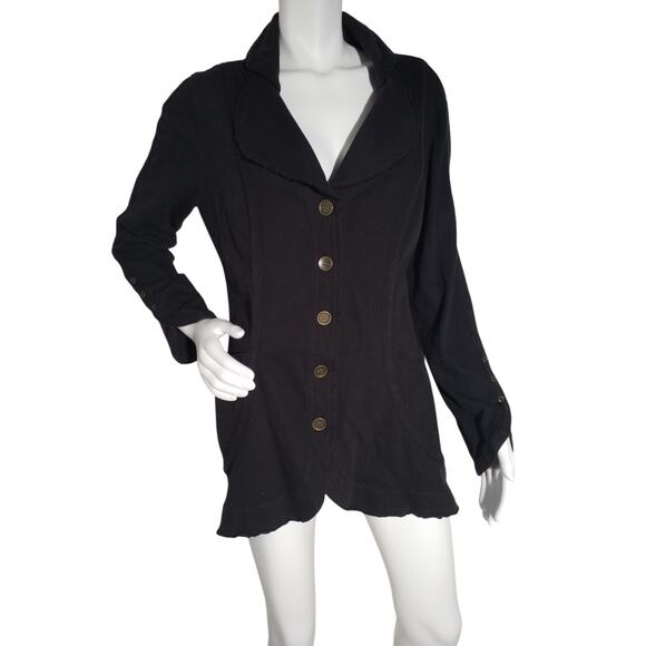 XCVI Womens Size Large Long Sleeve Button Front Black Jacket Pockets Stretch - Picture 1 of 10